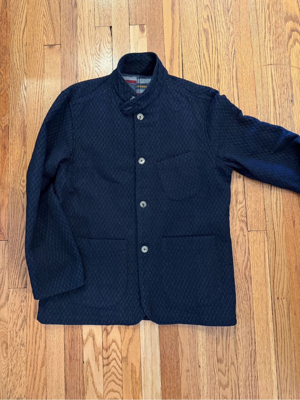 Men's Quilted Navy Jacket - Classic Button-Front Coat